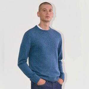 Everlane men’s The Cashmere Crewneck sweater lightweight blue donegal Size L NWT